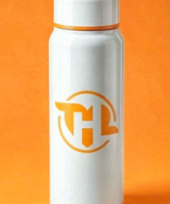 THL 316 premium stainless steel thermos flask, white and orange minimalist design, unisex, long-lasting hot and cold insulation, suitable for gifting or personal use.