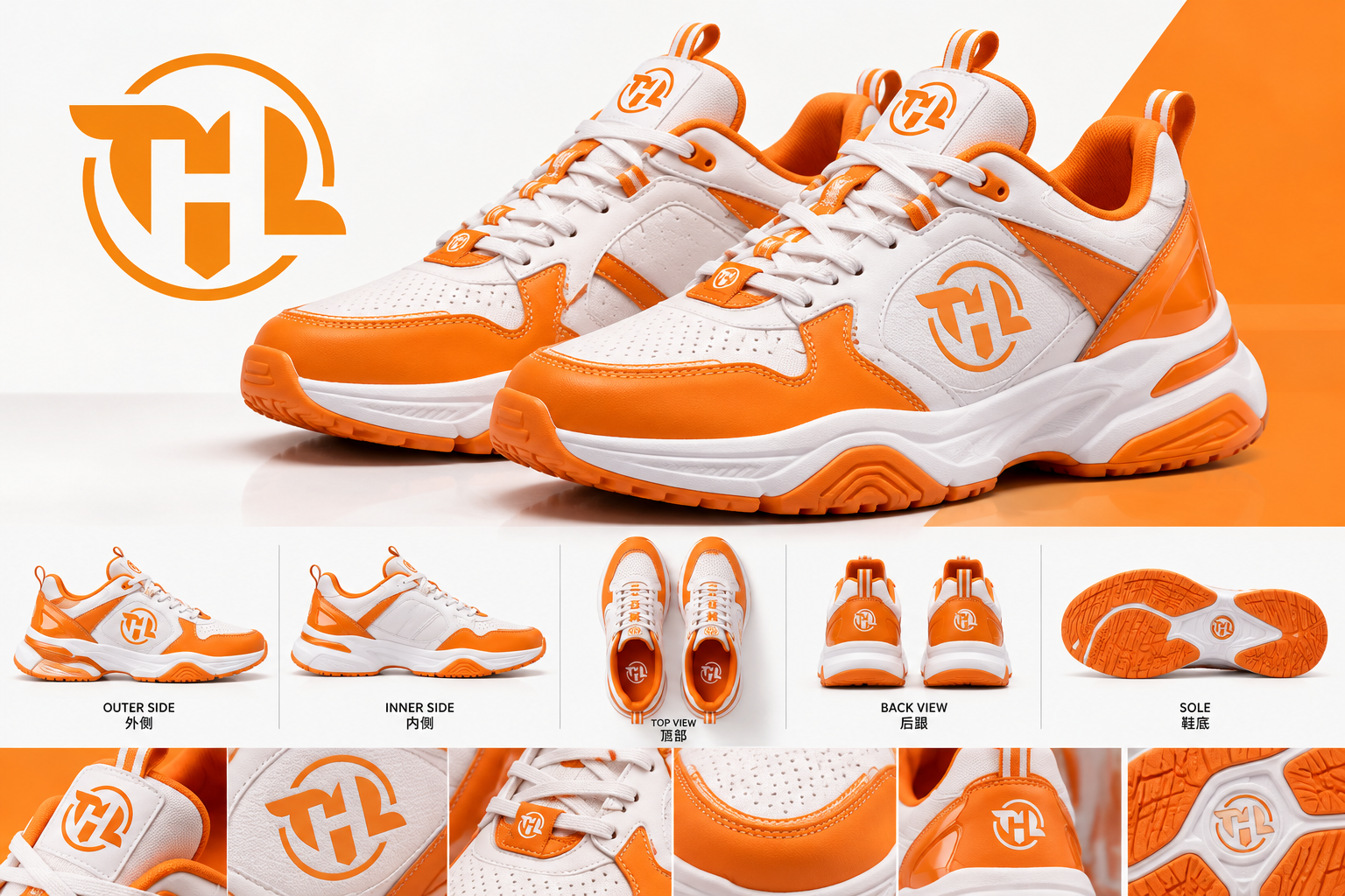 Orange & White Chunky Sneakers – Fashion Platform Athletic Shoes with Bold Streetwear Design