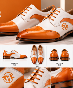 Men's Orange & White Two-Tone Oxford Dress Shoes – Elegant Lace-Up Formal Business Shoes