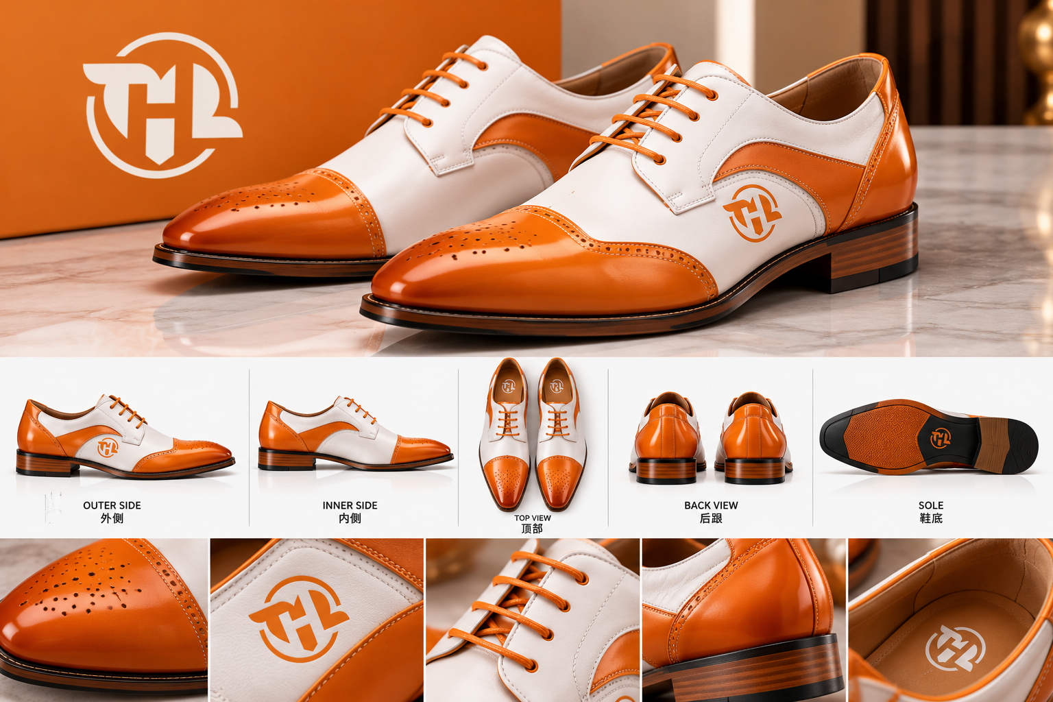 Men's Orange & White Two-Tone Oxford Dress Shoes – Elegant Lace-Up Formal Business Shoes