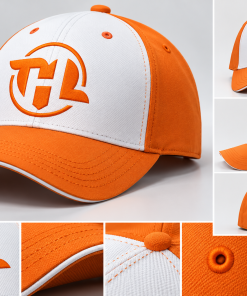 Orange & White Embroidered Baseball Cap – Classic Adjustable Unisex Streetwear Hat