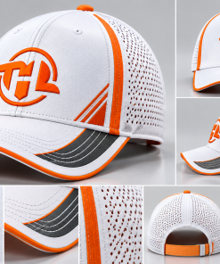 Premium Orange & White Embroidered Baseball Cap – Breathable Mesh Sports Hat with Adjustable Strap